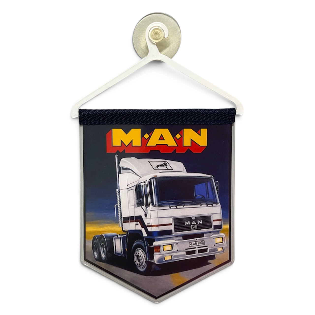 LKW Wimpel mit Halterung und Saugnapf passend für MAN Trucker Oldschool Deko Flagge Fahne Auto Banner