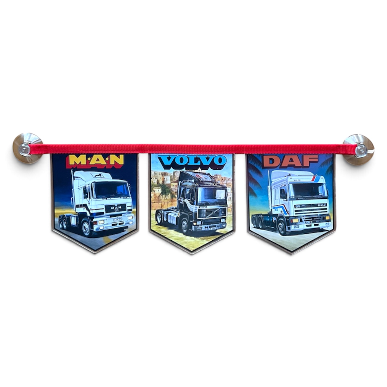 LKW Wimpelkette mit Saugnapf passend für MAN Volvo DAF Trucker Oldschool Deko Flagge Fahne Auto Banner Wimpel