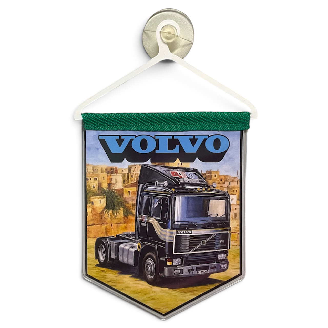LKW Wimpel mit Halterung und Saugnapf passend für Volvo Trucker Oldschool Deko Flagge Fahne Auto Banner