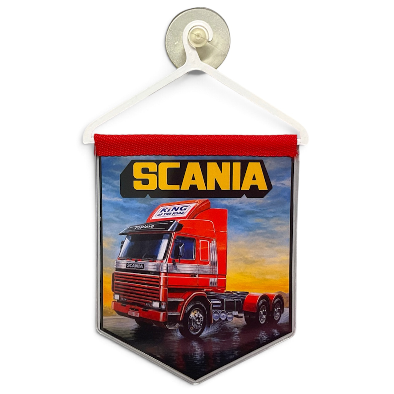 LKW Wimpel mit Halterung und Saugnapf passend für Scania Trucker Oldschool Deko Flagge Fahne Auto Banner