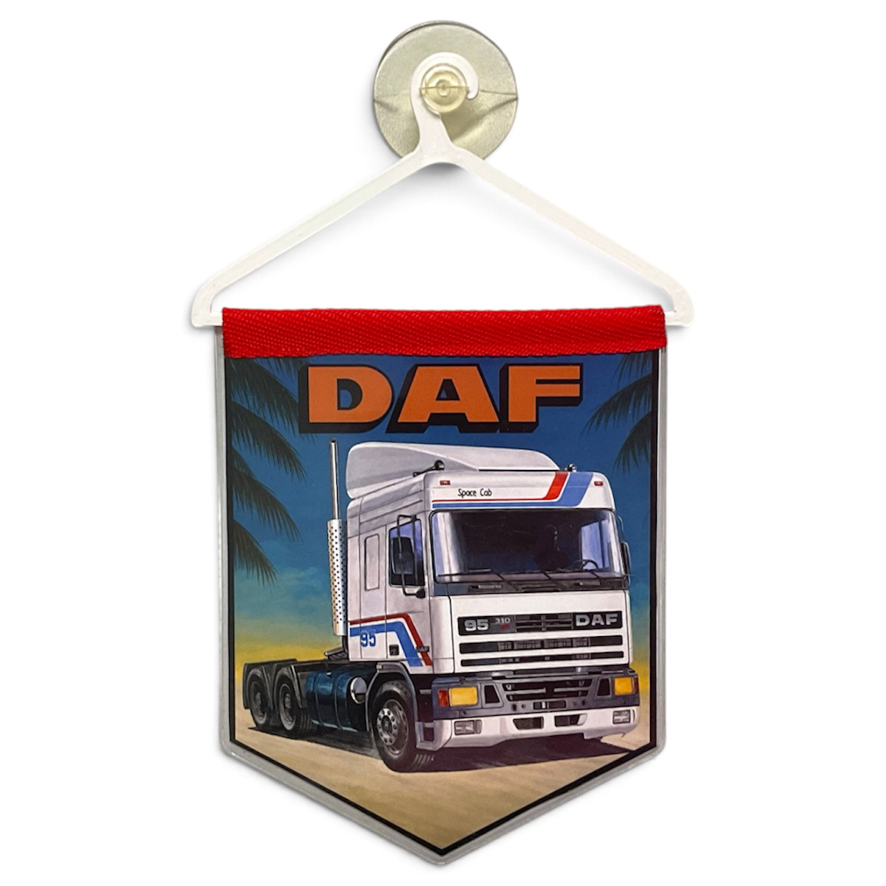 LKW Wimpel mit Halterung und Saugnapf passend für DAF Trucker Oldschool Deko Flagge Fahne Auto Banner