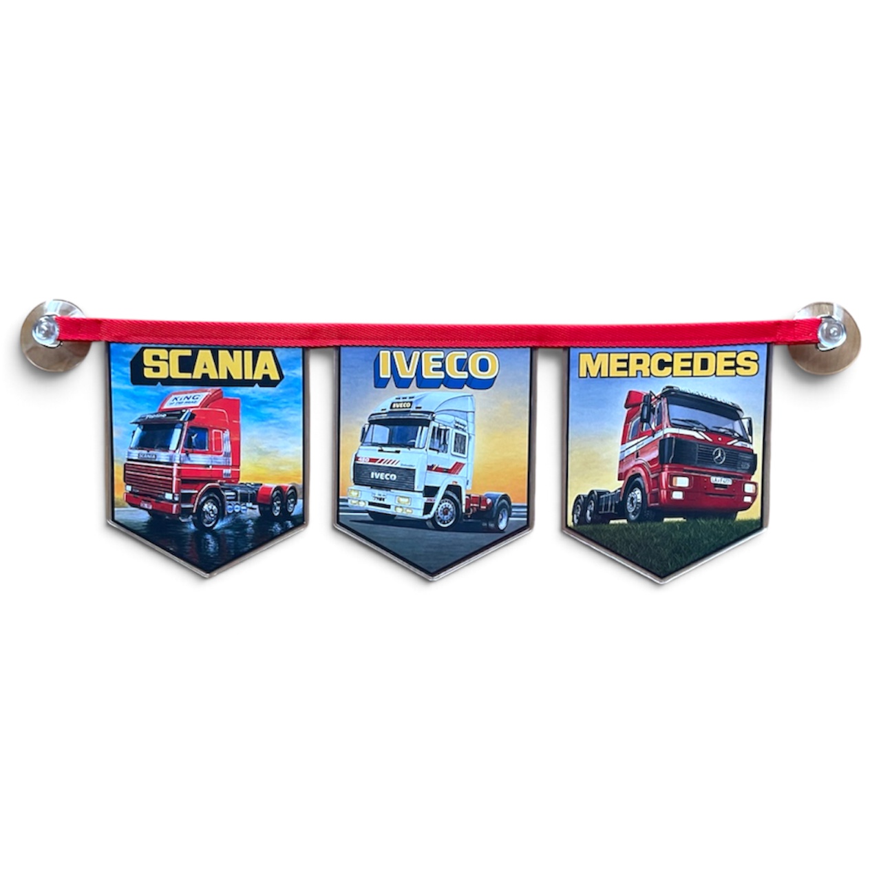 LKW Wimpelkette mit Saugnapf passend für Scania Iveco Mercedes Trucker Oldschool Deko Flagge Fahne Auto Banner Wimpel